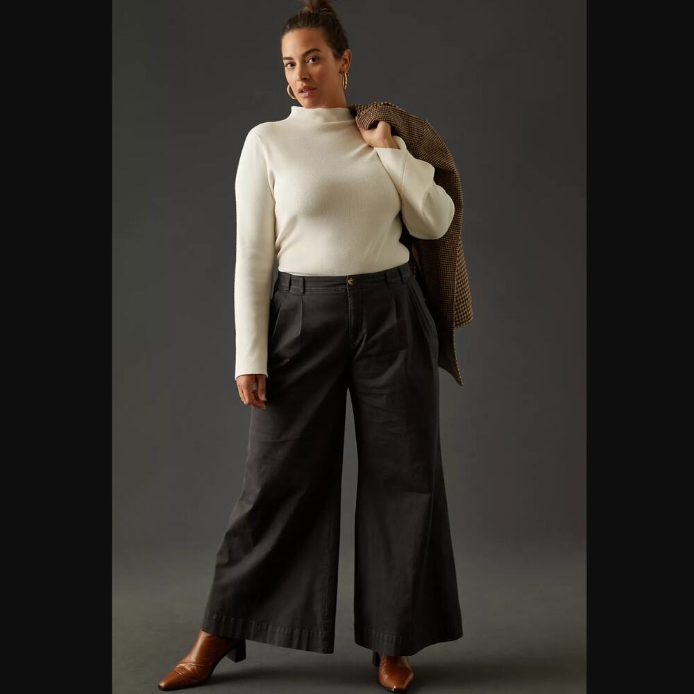 Anthropologie Mid-Rise Pleated Black Trousers 18W - New Plus - Picture 2 of 7